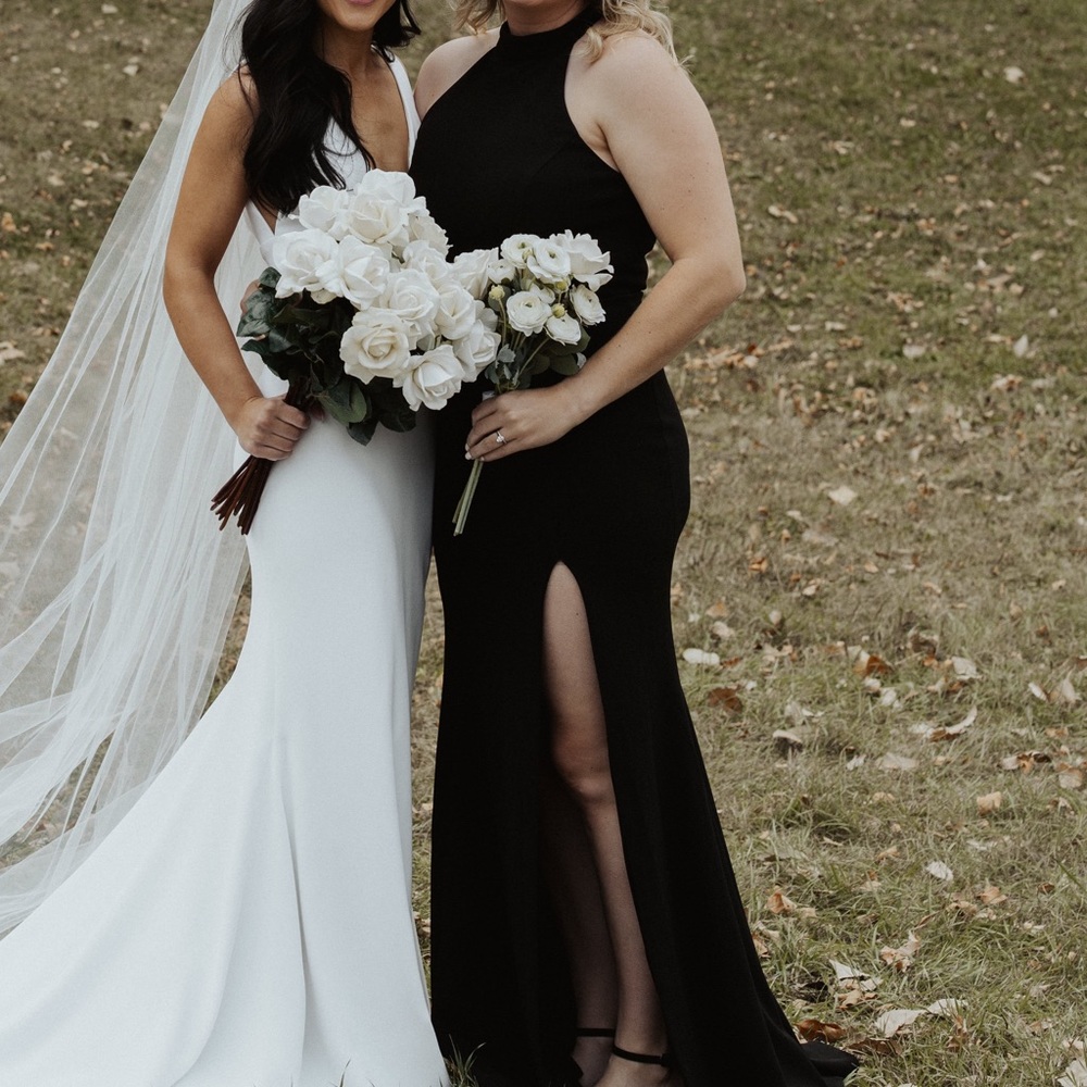 BHLDN Lennox Halter Open-Back Side-Slit Stretch Crepe Gown - Black